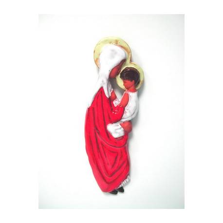 Vierge Céramique 33 cm avec Enfant - Rouge