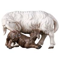 Mouton blanc et agneau brun : crèche de Noël en bois Ulrich 15 cm