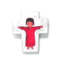 Croix Céramique - 12 X 10 cm - Jésus Rouge