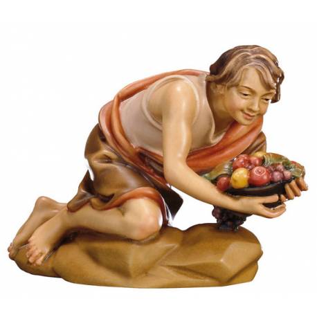 Berger avec corbeille de fruits : crèche de Noël en bois Ulrich 15 cm