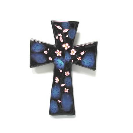 Croix Céramique - 15 X 11 cm - Bleu Foncé
