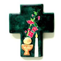 Croix Céramique - 12 X 10 cm - Vert Foncé