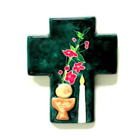 Croix Céramique - 12 X 10 cm - Vert Foncé