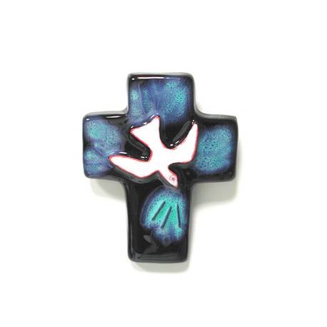 Croix Céramique - 11 X 8.5 cm - Bleu Foncé