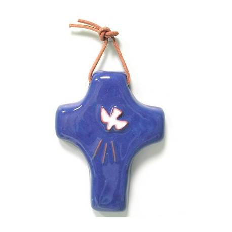 Croix Céramique - 9 X 7 cm - Bleu