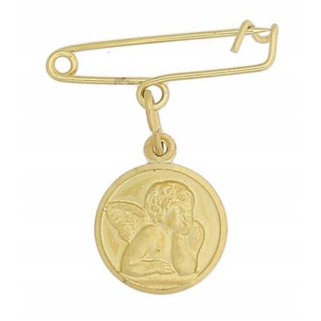 Broche + Médaille Ange 12 mm - Métal Doré