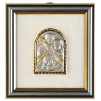 Cadre 12 X 11 Cm Deux Anges + Enfant Plaque En Argent