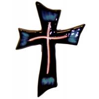 Croix Céramique - 19 X 13 cm - Bleu Foncé
