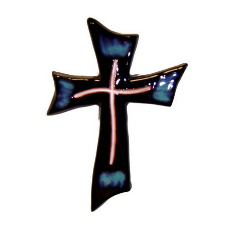 Croix Céramique - 19 X 13 cm - Bleu Foncé