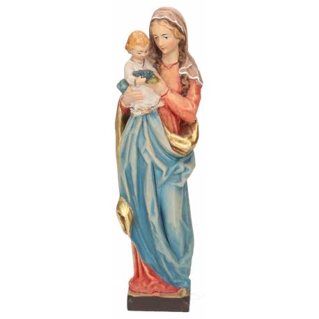 Bois sculpté Vierge aux raisins + enfant 22 cm polychrome