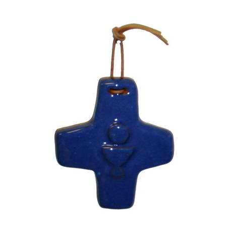 Croix Céramique - 8.5 X 7.5 cm - Bleu