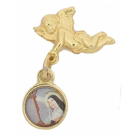 Broche Ange + Médaille Ste Rita - Métal doré