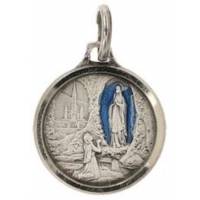 Médaille Appar. Lourdes - 14 mm - Métal Argenté + Email