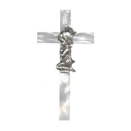 Croix Berceau - 10 cm - Blanc / Fille