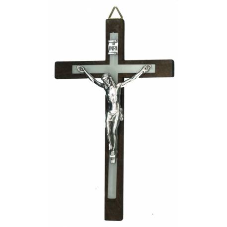 Kruisbeeld - 15 cm - Hout Bruin+lichtgevend 