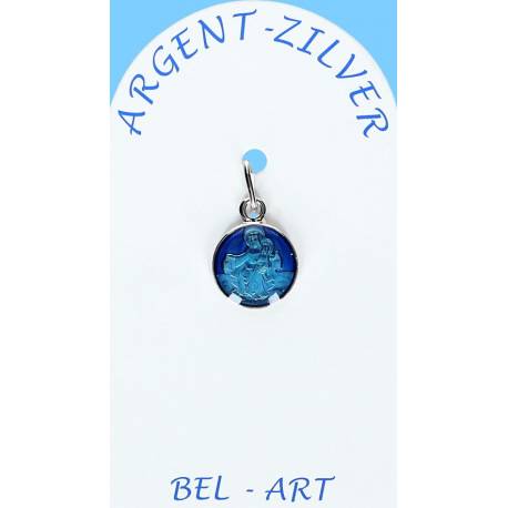 Medaille Zilver - Scapulier 10 mm - Email Blauw 
