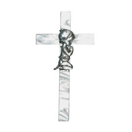 Croix Berceau - 10 cm - Blanc / Garçon