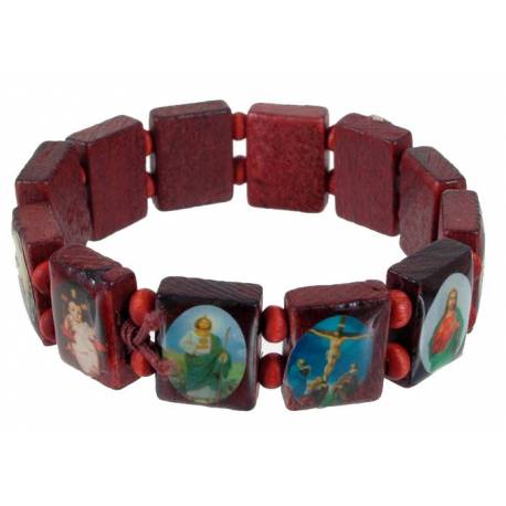 Armband/elastiek - hout - verschillende heiligen 