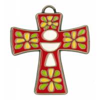Croix Bronze 8x7 Eucharistie Email Rouge 