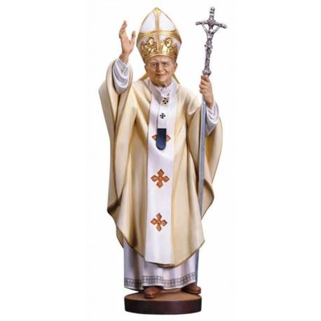 Houtsnijwerk beeld Paus Johannes Paulus II 12.5 cm gekleurd 