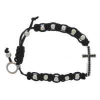 Bracelet S/Corde - Noir/Metal + Croix Strass