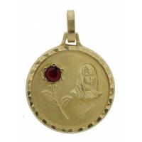 Medaille 18 Mm Vierge Banneux Met Dore Rose Rouge