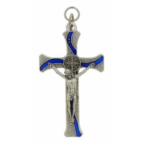 Croix St Benoît - 8 x 4 cm - Métal + Email bleu