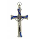 Croix St Benoît - 8 x 4 cm - Métal + Email bleu