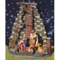 Crèche de Noël : cabane + 5 personnages de 9 cm (18 x 15 x 20 cm)
