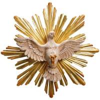 Houtsnijwerk beeld Heilige Geest 25 cm diam.45 cm gekleurd 