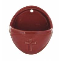 Benitier Ceramique 8.5 X 10 Cm Rouge Brillant Croix