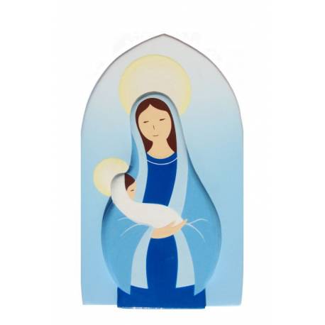 Plaque murale Vierge et Enfant bleu 13,5 cm