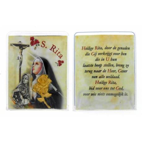 Etui + Metalen Plaatjes H Rita + Roos + Gebed NL 