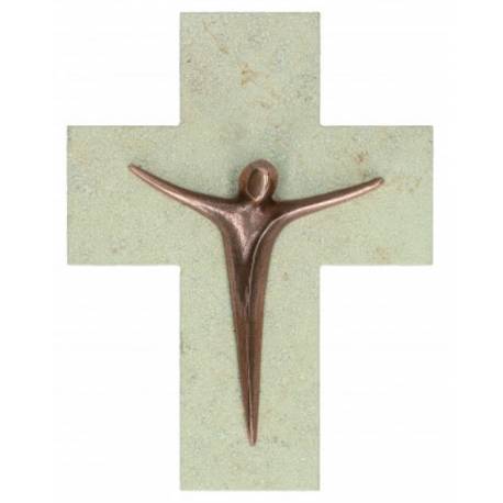 Kruisbeeld 17 X 13 Cm Korpus In Brons Natuursteen 