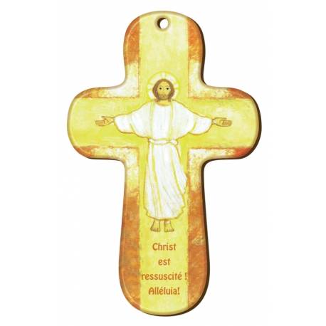 Croix Murale Bois 9.4 X 15 Cm Christ Est Ressuscité