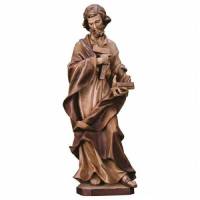Statue en bois sculpté Saint Joseph avec lys et enfant 15 cm 2 tons bois