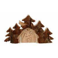 Nativité dans rondin en bois sculpté H 7 cm x L 12 cm