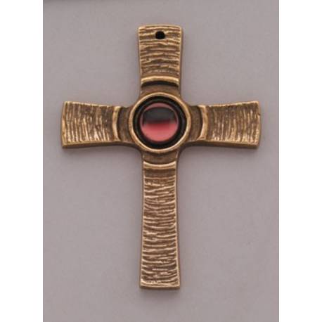 Kruisbeeld 8.5 Cm Brons Rode Steen 