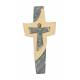 Croix en bois sculpte H 15Cm finition naturel+marbré gris