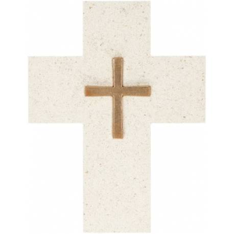Kruisbeeld 17 X 13 cm Natuursteen + Bronzen kruis 