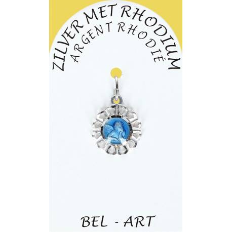 Medaille Zilver + Rhodium - Engel 13 mm - Kant - Blauw 