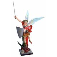Beeld Heilige Michael met open vleugels + zwaard and schild 160 cm in glasvezel 