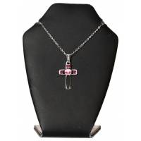 Pendentif croix avec strass rose + Chaine 50 Cm