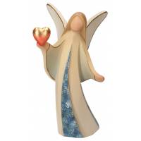 Ange En Bois Sculpte 14Cm Bleu marbré