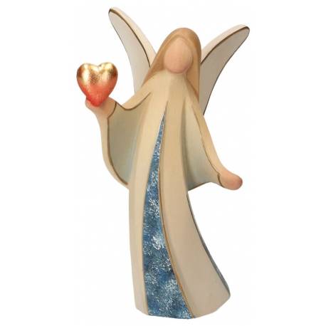 Ange En Bois Sculpte 14Cm Bleu marbré