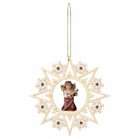 Décoration de Noël : ange en bois avec cithare à suspendre