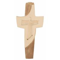 Croix Christ Ressucite En Bois Sculpte H 15cm - 2 tons bois