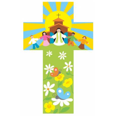 Croix murale prètre avec enfants 20 cm