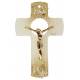 Croix Murale blanche et dorée en verre avec Christ doré 16 cm