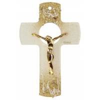 Kruisbeeld in glas wit en goud met goud Christus 16 Cm 